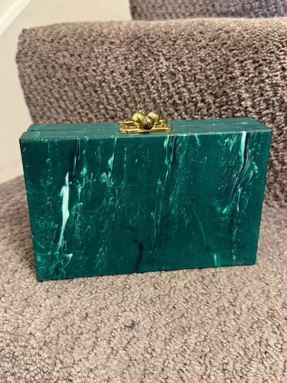 Green Marble Resin clutch with Gold Clasp